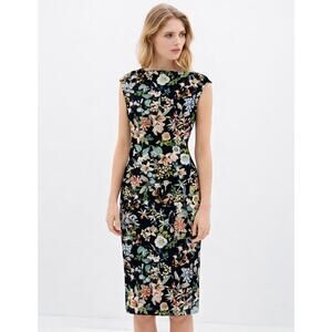 ZARA Preppy Old Money Garden Party Boat Neck Floral Midi Dress Sleeveless